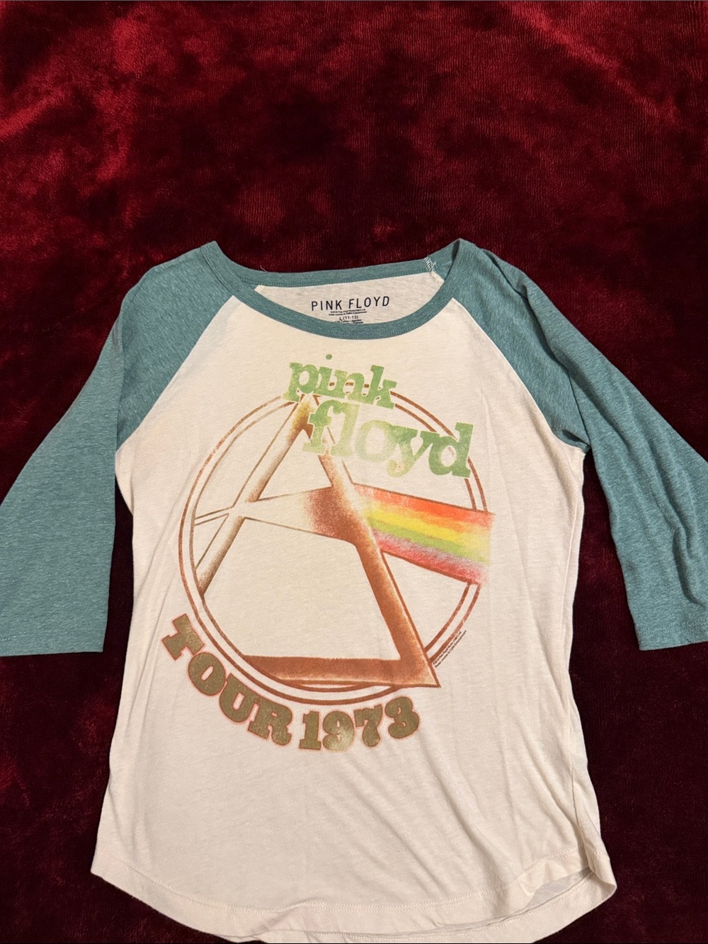 Pink Floyd Kids Raglan Tee in Teal and White with Prism Graphic
